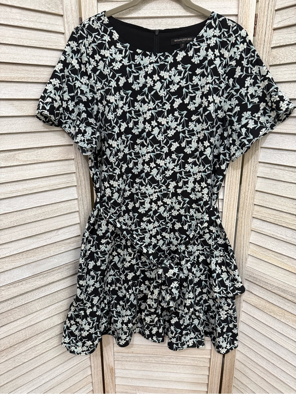 Banana Republic Black Mini Dress with White Floral Print